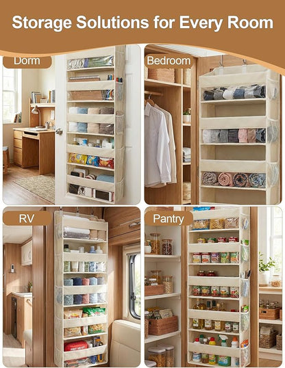 Over the Door Organizer 5-Shelf Closet Hanging Storage with 10 Mesh Pockets, 50 lbs Weight Capacity Door Organizer Hanging for Bathroom, Bedroom, Baby Nursery and Pantry, Ivory
