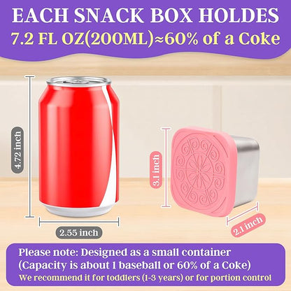 Qukaka Stainless Steel Snack Containers for Kids,7.2oz Easy Open Leak Proof Reusable Snack Box Container with Lids,Small Lunch Containers for Meal Prep,School,Picnic and Travel-3Pack
