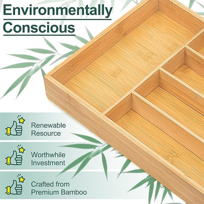 Silverware Drawer Storage, 5-Compartment Bamboo Cutlery Rack, Kitchen Cutlery Storage Box