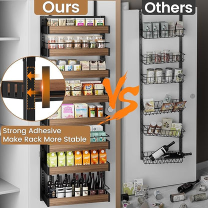 POKIPO 8 Tier Over The Door Pantry Organizer, 2 IN 1 Wall Mount or Hanging Spice Rack Seasoning Shelves with Adjustable Basket, Back of Door Organizer and Storage for Kitchen Cabinet and Room Closet