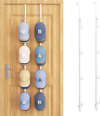 SWTYMIKI Over Door Hat Rack - 2 Packs Metal Hanging Hat Organizer with 8 Hooks Design, Baseball Cap Hanger Organizer Storage Holds up to 40 Caps for Door, Bedroom, Closet
