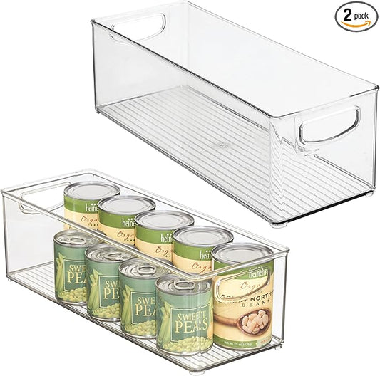 iDesign Plastic Stackable Pantry Bin for Kitchen Cabinets or Fridge, Set of 2, Clear, Made in USA