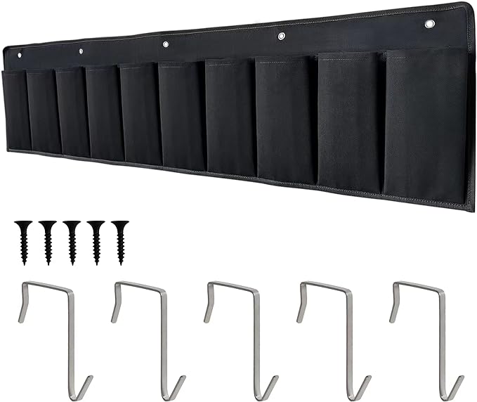 RVZONE RV Shoe Pockets 10 Pockets Heavy Hanging Bedside Storage Organizer with Sturdy Hooks Storage Pockets Hangs on bed for Shoes Toys and Tool Accessories