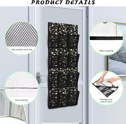 Camouflage Star Over the Door Shoe Organizer 12 Large Mesh Pockets Hanging Shoe Rack for Closet Foldable Shoe Organizer Door Hanger
