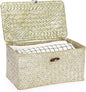 Hipiwe Seagrass Storage Basket Bins with Lid, Handwoven Wicker Shelf Baskets Bin Rectangular Household Basket Organizer Boxes for Shelf Closet Bedroom Home Decor, Whitewash Medium