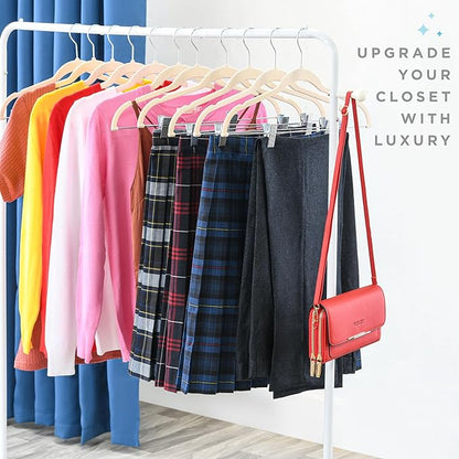 Home-it 10 Pack Clothes Hangers with Clips Ivory Velvet Hangers use for skirt hangers Clothes Hanger pants hangers Ultra Thin No Slip