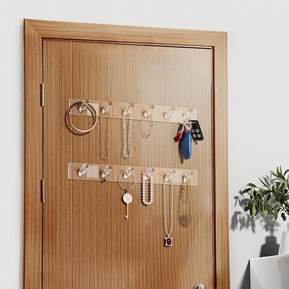 MaxGear Clear Acrylic Necklace Holder 2-Pack, Wall Mounted Jewelry Organizer with 12 Hooks, Tangle-Free Display for Necklace, Bracelet, Bangles, Ring, Perfect for Bathroom, Vanity, Closet Door