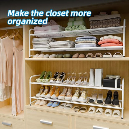 Shoe Rack for Closet, 2 Tier 44 Inch Extra Wide Shoe Storage Organizer for Shelves, Heavy Duty Metal, Easy Assembly, White