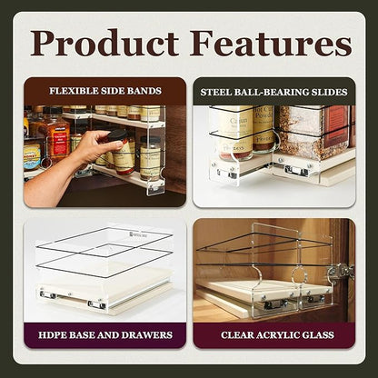 Vertical Spice Cabinet Mounted Spice Rack Organizer - 3 Drawers,15 Reg. or 30 Half Sized Spice Jars - Pantry Organizers & Storage - Pullout Shelf for Kitchen Cupboard (6.9"W x 5.0''H x 10.6"D, Cream)