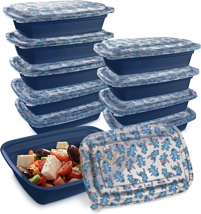 Best Brands Disney Meal Prep Containers - 20-Piece Reusable Food Containers with Lids - Freezer, Microwave & Dishwasher Safe - Featuring Mickey & Minnie, Lilo & Stitch - 33.8 Oz To Go Food Containers