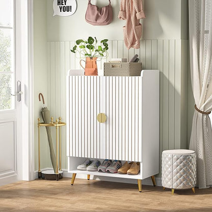 LITTLE TREE Shoe Cabinet with Doors & Adjustable Shelves, 7-Tier Modern Free Standing Shoe Racks Storage Organizer for Entryway, Living Room, Bedroom, Apartments