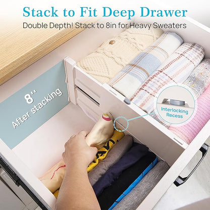 Vtopmart 6 Pack Drawer Dividers for Clothes, 4" High 11.3"-17" Adjustable Expandable Dresser Drawer Organizer, Plastic Drawers Separators for Dresser, Baby Clothes, Underwear, Kitchen & Office Storage