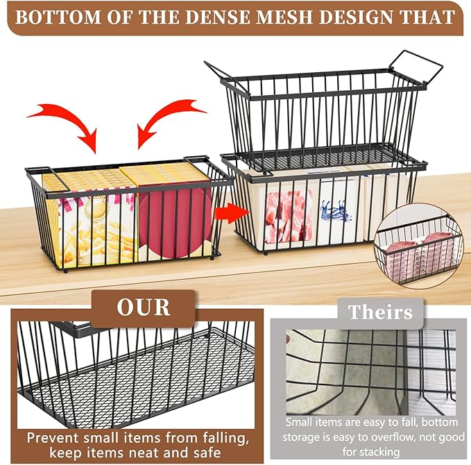 Enhanced Leak-Proof Bottom - Freezer Organizer Bins ，4 Pack Stackable Deep Freezer Organizer Bins for 7 Cu.FT Small Chest Freezer，organization and storage，pantry organizers(4 Pack-black)