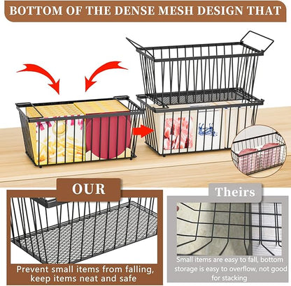 Enhanced Leak-Proof Bottom - Freezer Organizer Bins ，4 Pack Stackable Deep Freezer Organizer Bins for 7 Cu.FT Small Chest Freezer，organization and storage，pantry organizers(4 Pack-black)