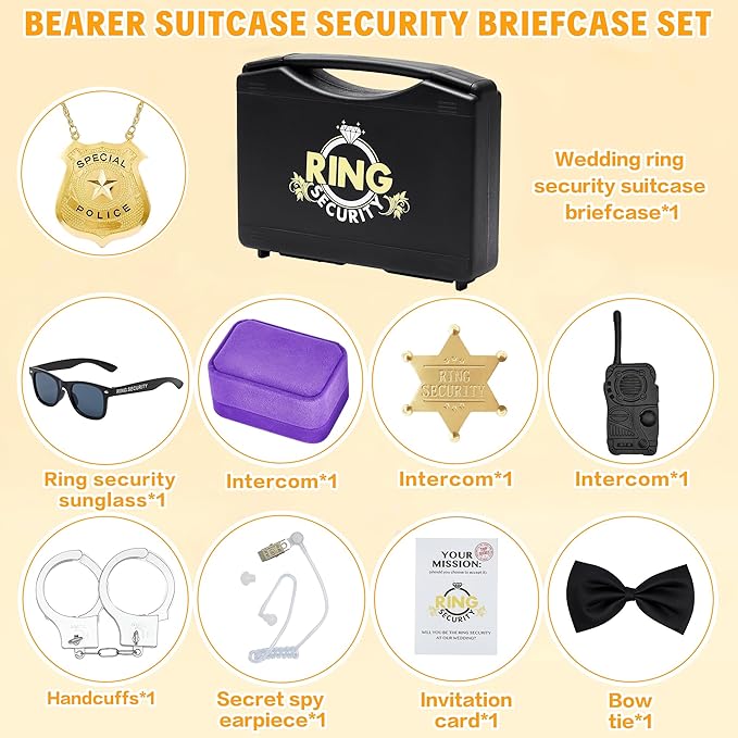 Ring Security Wedding Ring Bearer Aluminum Briefcase-Padded Slits Holder Ring Bearer Gifts Security Box for Proposal Ceremony Wedding Day,Security Badge Props for Boys Kid