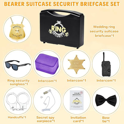 Ring Security Wedding Ring Bearer Aluminum Briefcase-Padded Slits Holder Ring Bearer Gifts Security Box for Proposal Ceremony Wedding Day,Security Badge Props for Boys Kid