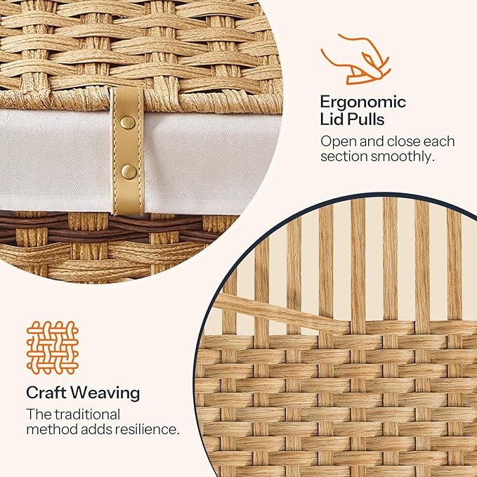 HOOBRO Storage Basket with Lid, 42.3 Gallon (160L) Wicker Storage Basket with 2 Separate Lid, Blanket Storage Bin with 2 Removable Liner Bags, for Bedroom, Laundry, Natural and Brown NL276CW01