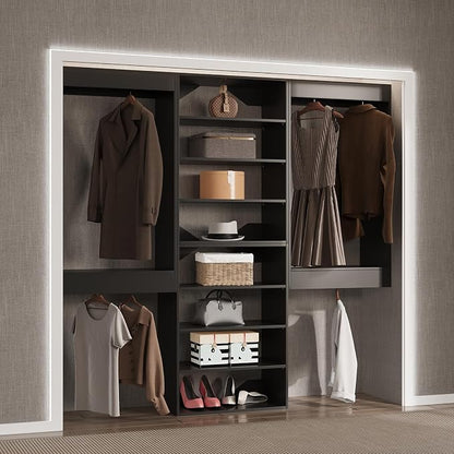 Modular Closet System, 96" Wide Organizer With Hanging and Towers, Wood Storage for Walk In Closets, Wall Mounted Wardrobe Kit, Bedroom, Black