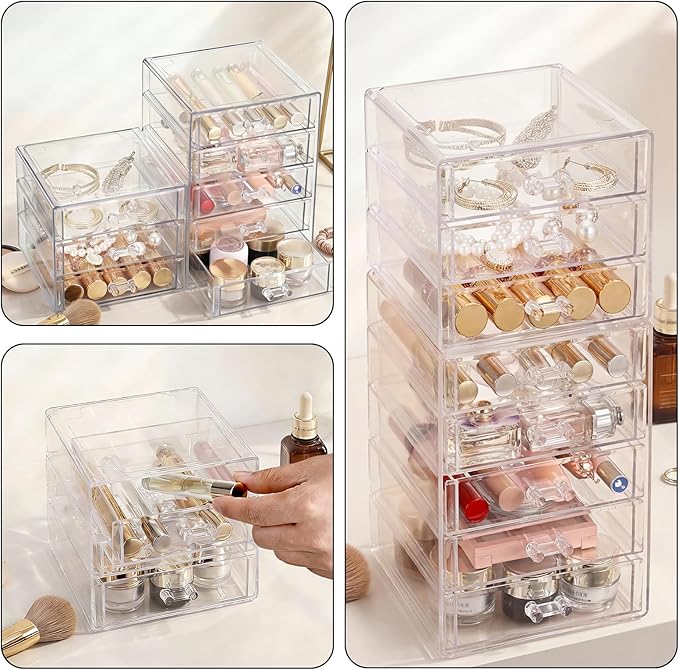 ELLDOO Rollerball Perfume Organizer with 3 Drawer, Clear Acrylic Perfume Storage Holder Beauty Scent Holder, Makeup Lipgloss Lipstick Display Case Office Supplies Box