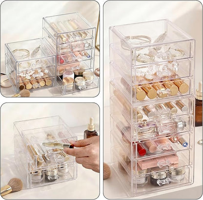 ELLDOO Rollerball Perfume Organizer with 3 Drawer, Clear Acrylic Perfume Storage Holder Beauty Scent Holder, Makeup Lipgloss Lipstick Display Case Office Supplies Box