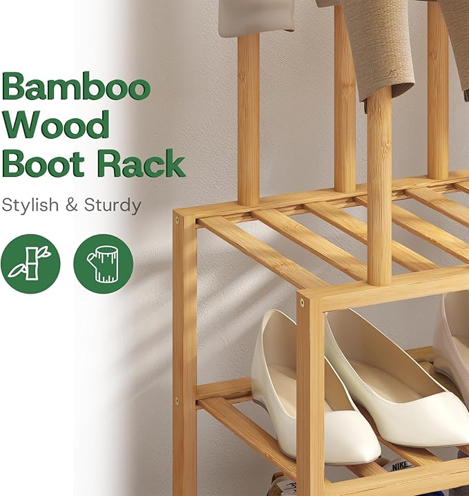kiplant Tall Boot Rack Organizer - Bamboo Wood Boot Rack Shoe Rack for Entryway & Closet, Holds 6 Pair Tall Boots