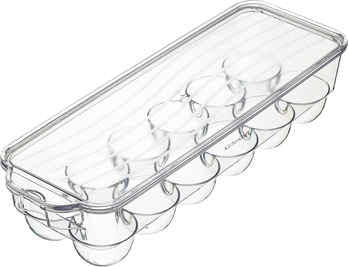 KitchenCraft Egg Holder, Fridge-Safe Plastic Egg Storage with Lid, 32.5 x 11.5 cm (13" x 4.5"), Transparent
