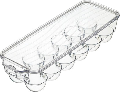 KitchenCraft Egg Holder, Fridge-Safe Plastic Egg Storage with Lid, 32.5 x 11.5 cm (13" x 4.5"), Transparent
