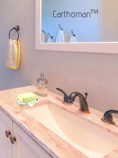 Silicone Soap Tray, Soap Dish with Drain Spout, Bathroom and Kitchen Sink Counter Organizer, Sponge Holder, Tray Perfect for Dispenser, Scrubber, Bottle, Cup on Sink, Tub or Counter - 2 Pack