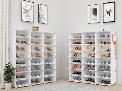 Shoe Rack Organizer, 48 Pair Shoe Storage Cabinet with Door Expandable Plastic Shoe Shelves for Closet,Entryway,Hallway,Bedroom