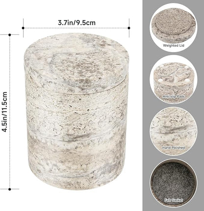 Natural Marble Canister, Cotton Swab Holder with Lid, High Capacity Bathroom Qtip Holder Storage for Cotton Swab, Floss Picks, Makeup Pad, Bath Salt, Gray Travertine(NS017)