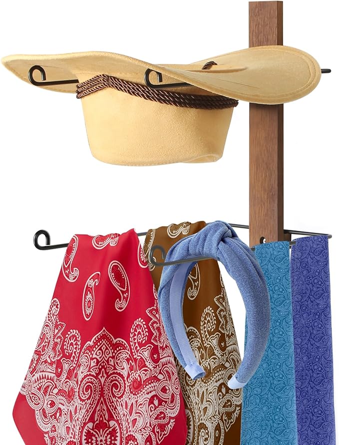 Cowboy Hat Rack, 6 Pieces Hat Rack for Cowboy Hats with Wooden Board, Metal Cowboy Hat Holder Wall Storage Hat Holder-Organize Western Hats with Style and Ease