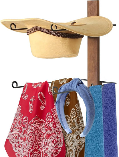 Cowboy Hat Rack, 6 Pieces Hat Rack for Cowboy Hats with Wooden Board, Metal Cowboy Hat Holder Wall Storage Hat Holder-Organize Western Hats with Style and Ease