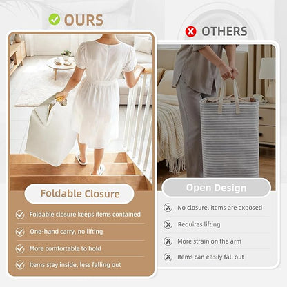 STORAGE MANIAC 2-Pack Large Laundry Hamper, 100L (26.4 Gal) Collapsible Laundry Basket with Bamboo Handles, Freestanding Waterproof Clothes Hamper for Laundry Room, Bedroom, Dorm, Towels, Toys, White