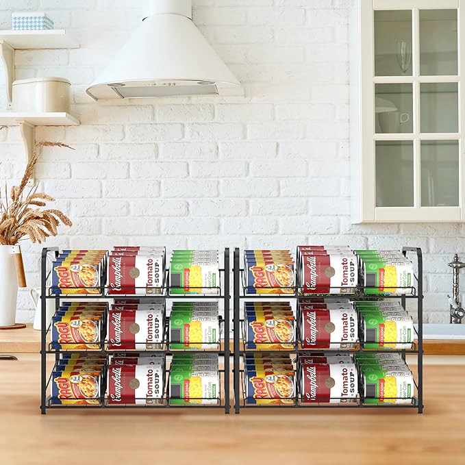 BTY Can Organizer for Pantry Stackable 2 Pack, Can Storage Organizer Rack Stacking Can Dispensers Small Space Holds up to 36 Cans for Pantry, Kitchen, Cabinet Black