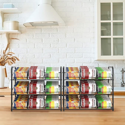 BTY Can Organizer for Pantry Stackable 2 Pack, Can Storage Organizer Rack Stacking Can Dispensers Small Space Holds up to 36 Cans for Pantry, Kitchen, Cabinet Black