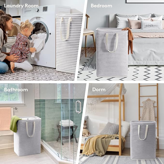 Lifewit 2 Pack Laundry Basket 80L Each, Collapsible Clothes Hamper with Reinforced Handles, Freestanding Waterproof Design for Bedroom and Laundry Room, Grey 160L Total
