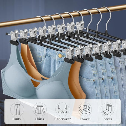 Clothes Pants Hangers with Wide Clips 50 Pack,Non-Slip Adjustable Skirt Hanger for Women,Space-Saving Heavy Duty Men Hangers for Pants,Trousers,Jeans,Shorts 12Inch Black