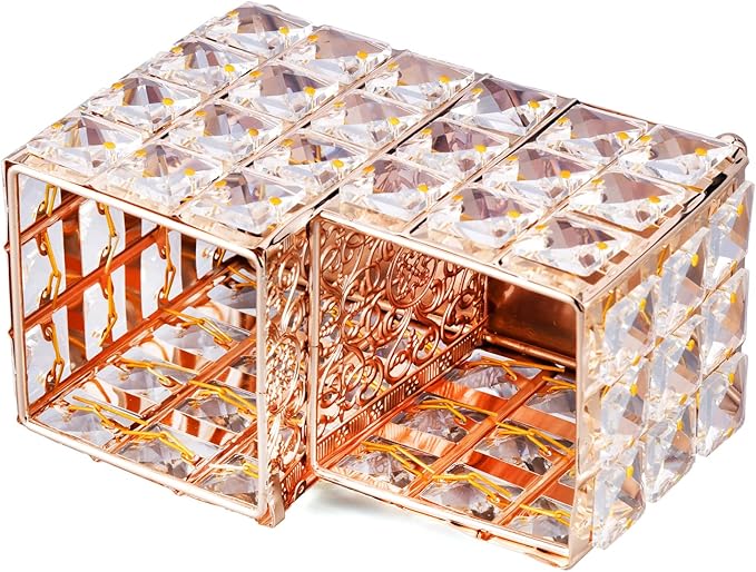 K COOL Crystal Makeup Brush Holder 2 Slot Hexagon Cosmetics Brush Eyeliner Display Cup Home Decorative Makeup Organizer Tabletop Candle Pen Pencil Holder for Office Hotel Dresser Bathroom-Gold