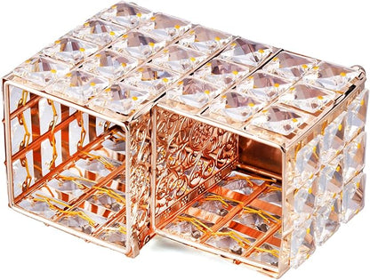 K COOL Crystal Makeup Brush Holder 2 Slot Hexagon Cosmetics Brush Eyeliner Display Cup Home Decorative Makeup Organizer Tabletop Candle Pen Pencil Holder for Office Hotel Dresser Bathroom-Gold