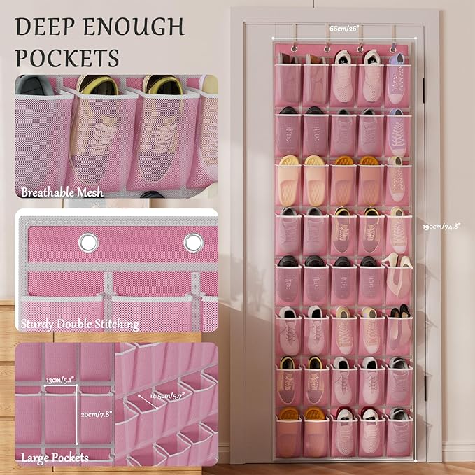 homyfort Over the Door Shoe Organizer, 40 Large Breathable Mesh Pocket,Space Saving Hanging Shoe Rack,Shoe Storage Holder for Entryway Bedroom Closet