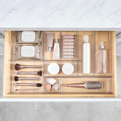 iDesign Plastic Makeup Drawer Organizer Tray - Vanity Organizer or Desk Drawer Organizer - Set of 6 - Clear