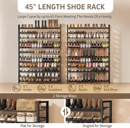 Metal Shoe Rack,Large 12 Tier Shoe Organizer, Heavy Duty Metal 6-Tier Stackable Shoe Storage Vertical Shoe Rack for Closet Front Door Entrance,Entryway,GarageUp to 76 Pairs,Black