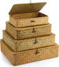 Didaey Set of 4 Seagrass Basket with Lid Wicker Storage Basket Decorative Storage Boxes with Lids Flat Storage Bins Woven Organizer Baskets for Shelf Closet Bedroom, 4 Sizes (Yellow)