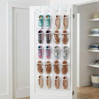 Premium Over Door Shoe Organizer, White, 20 Pockets, Heavy Duty Hanging Storage Rack with Metal Hooks for Closet, Bathroom, Dorm, Space Saving Solution for Shoes, Accessories, Toys