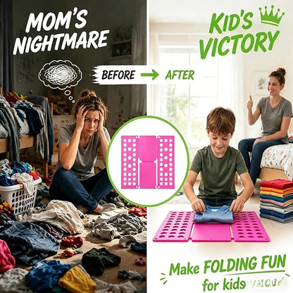 Toddler Shirt Folding Board (Ages 1–7) – Build Independence & Fine Motor Skills, Mini Kids Clothes Folding Board & Shirt Folder, Portable Laundry Organizer for Small Sizes (Magenta)