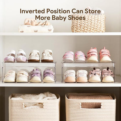 HBlife Clear Acrylic Kids Shoe Rack Baby Toddler Shoe Storage Organizer for Closet Floor Entryway Bedroom, 3 Tier Stackable Small Shoe Rack Shelf Display Stand