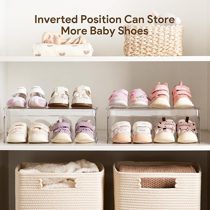 HBlife Clear Acrylic Kids Shoe Rack Baby Toddler Shoe Storage Organizer for Closet Floor Entryway Bedroom, 8 Tier Stackable Small Shoe Rack Shelf Display Stand