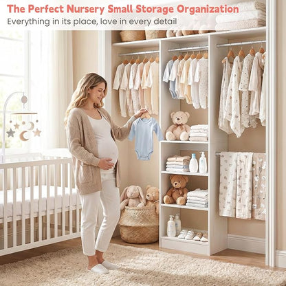 iSunirm 48" Small Closet System, Space-Saving Wall-Mounted Wardrobe Organizer, Mini Garment Rack for Narrow Spaces, Morning Outfit Prep Station & Nursery Dress-up Storage, White