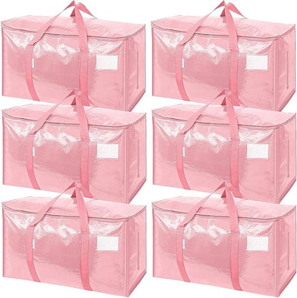 TICONN 6 Pack Extra Large Moving Bags Heavy Duty with Zippers & Carrying Handles, Durable Storage Bags Moving Boxes for Closet Organizers and Storage (6 Pack, Coral)