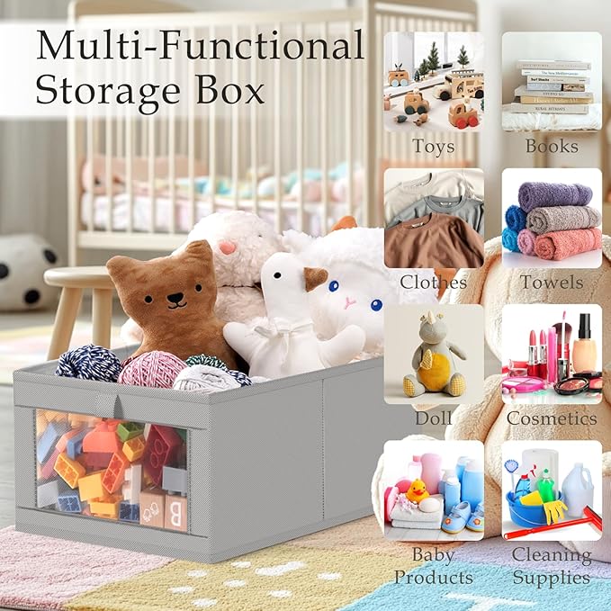 Criusia 4 Pack Linen Closet Organizers and Storage, Closet organizer Large Linen Closet Baskets for Organization, Foldable Storage Containers for Towels, Clothing, Jeans, Books, Shelves,Grey